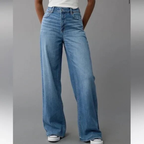 American Eagle Outfitters Denim - American Eagle Curvy Super High-Rise Baggy Straight Jeans 12 Regular Blue Denim